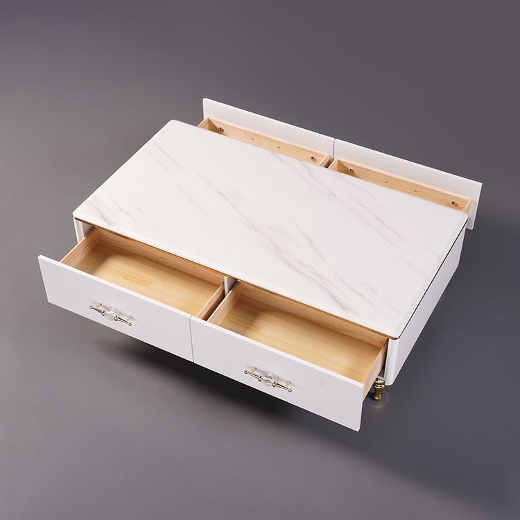 Chift 1300mm Modern Marble White Coffee Table & Storage Drawers  