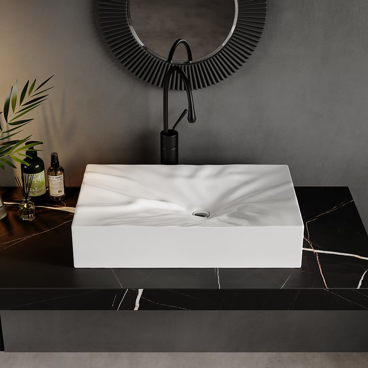 Bathroom Ceramic Rectangle Vessel Sink Modern Art Sink in White