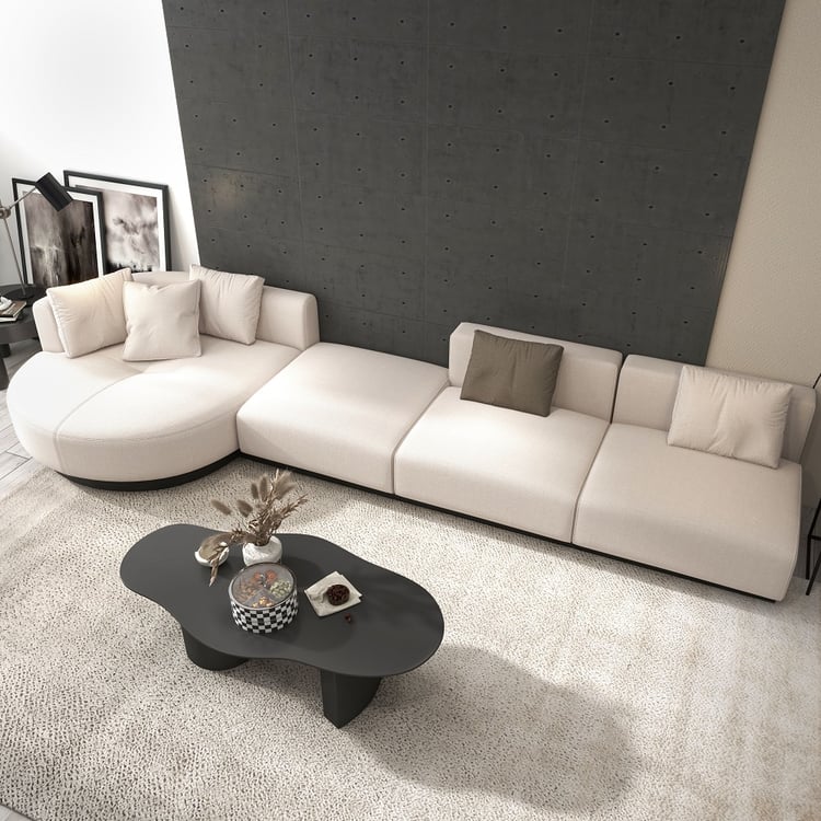 3730mm L-Shaped Sectional Corner Modern Modular Sofa in Beige with Pillows & Black Legs｜Homary