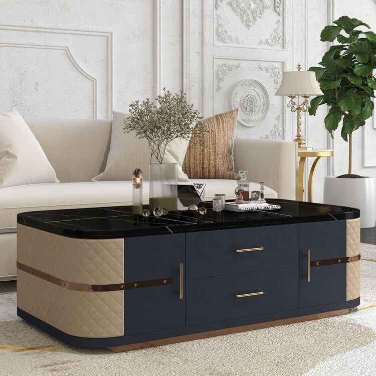Moderner Couchtisch aus Marmor mit Stauraum in Schwarz｜Homary DE