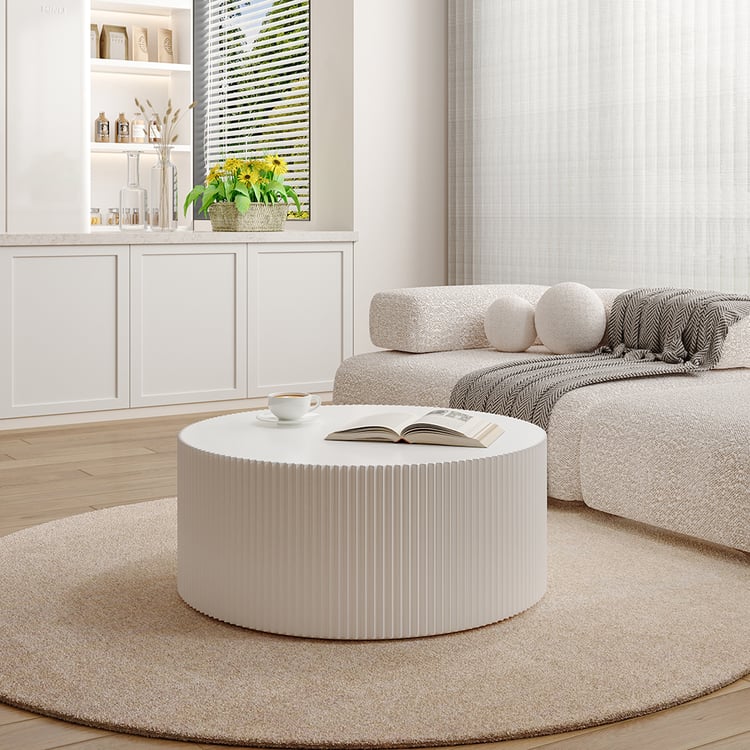 Moderner runder geriffelter weißer Couchtisch｜Homary DE