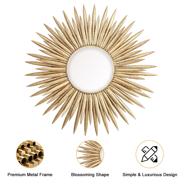 857mm Luxury Creative Gold Sunburst Large Metal Wall Mirror