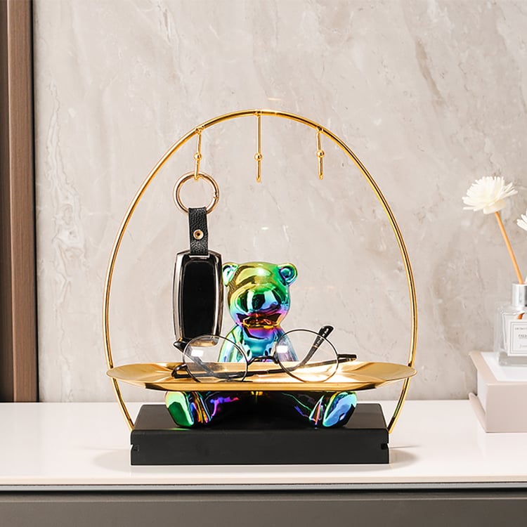 Colourful Electroplating Ceramic Trendy Bear Entrance Storage Tray