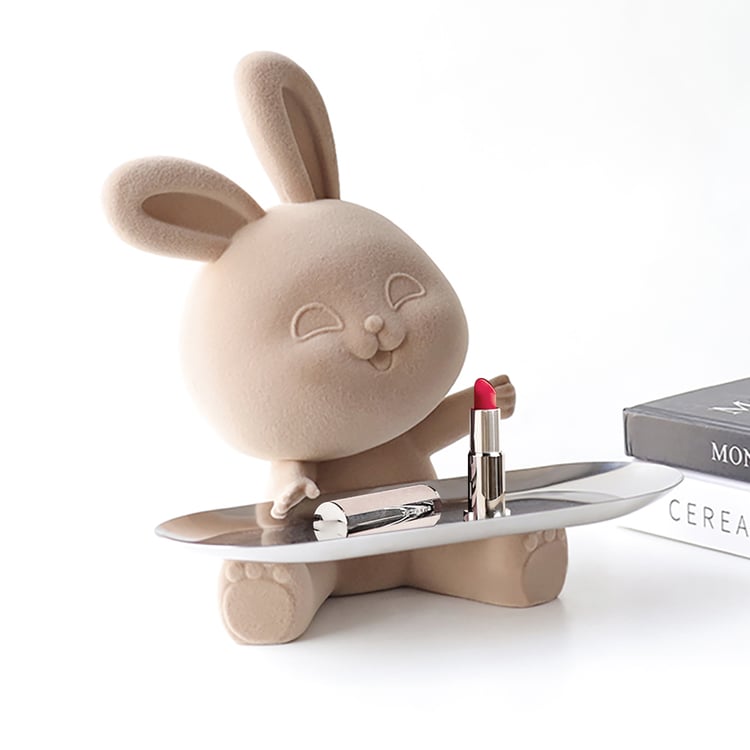 Flock Cute Rabbit Storage Tray Jewelry Storage Tray Stainless