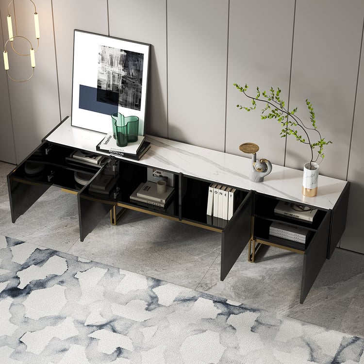 2200mm Stone Top Black TV Stand Minimalist Media Console