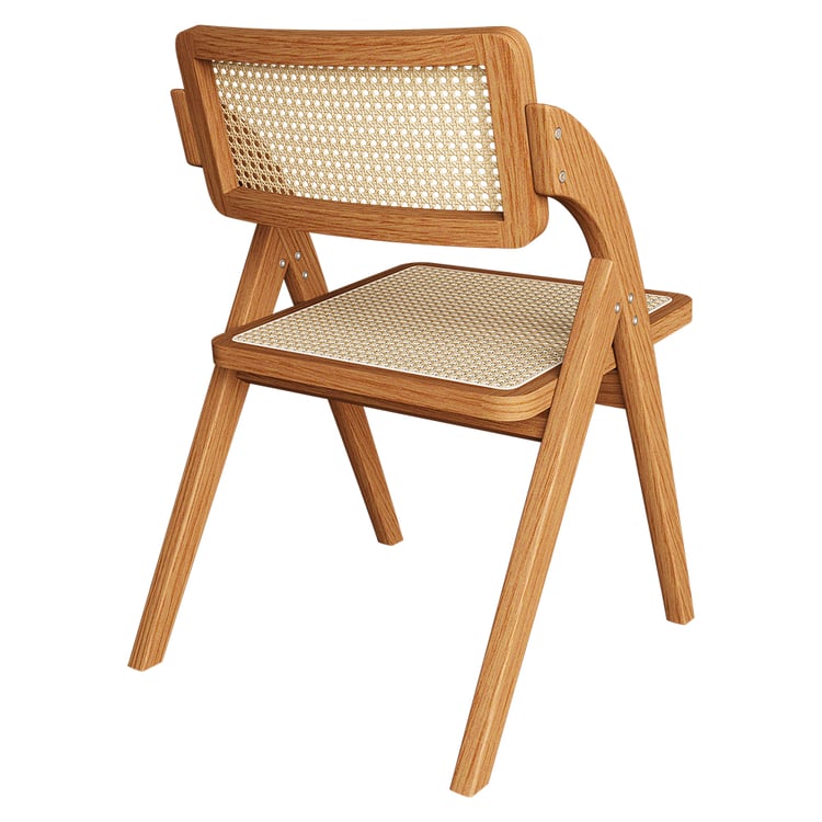 Japandi Walnut Folding Dining Chair Solid Wood Rattan Side Chair 4