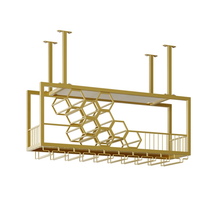 970mm Metal Hanging Wine Rack Golden Bar Shelf Floating Wine Glass  HolderHomary