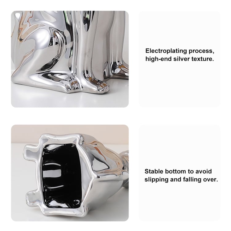 Silver Ceramic Dog Gold Storage Tray Holder Tissue Box Desktop