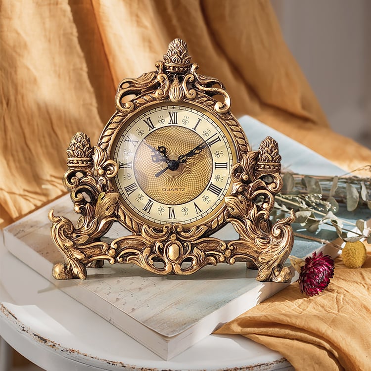 Antique European Style Table Clock - Retro Desk Clock, Silent Movement, Gold Finish