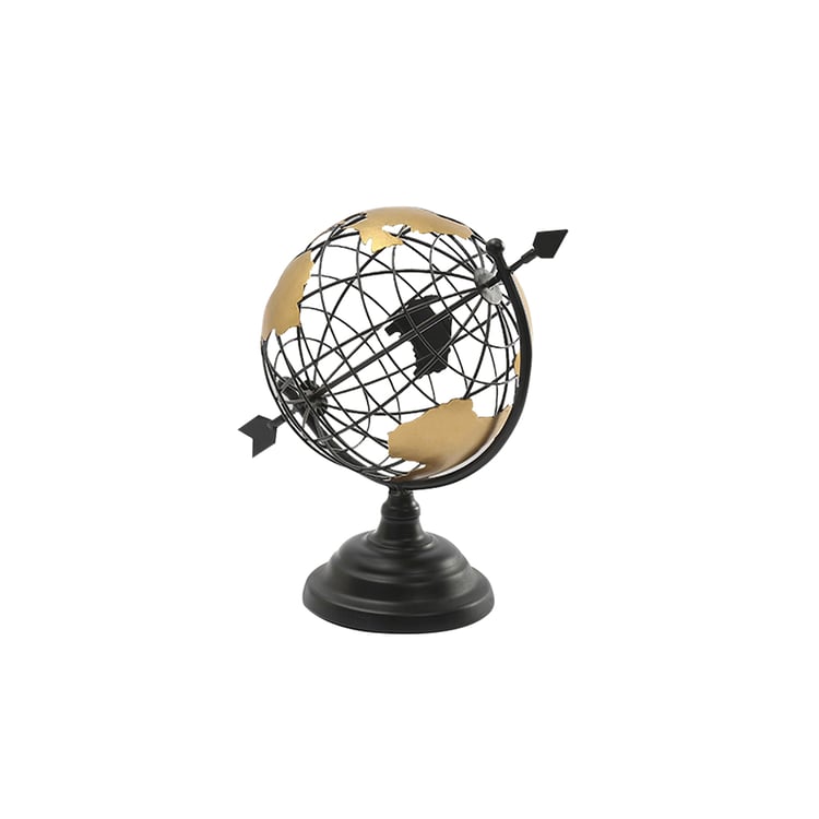 Globo Metallico Decorativo Con Base - Scultura Astratta Moderna Per Casa O Ufficio, Nero E Oro - Foto 10