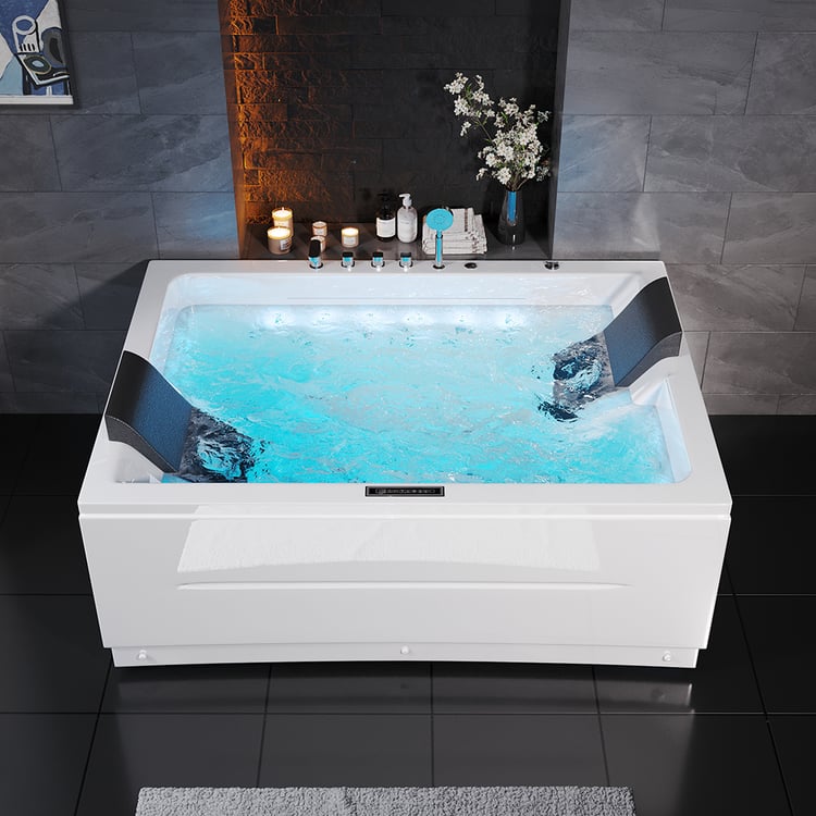 182 cm Double Whirlpool Bathtub with Temperature Control 450L