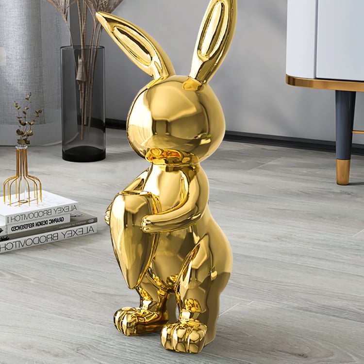 410mm Gold Shiny Resin Rabbit Statue Animal Art Decorative