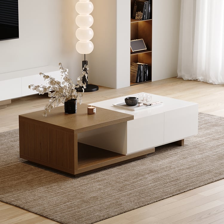 Table Basse HOMIDEA Boss – 60x45x43.6 Cm – Avec Compartiment Rangement – Style Moderne – Couleur Beige/travertin – Montage Facile
