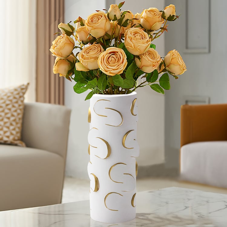 ロンリー 置き物 340mm White & Gold Resin Cylinder Flower Vase