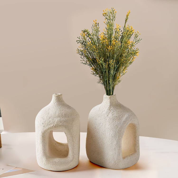 2 Pieces Khaki Resin Flower Vase Set Japandi Abstract Decor Art