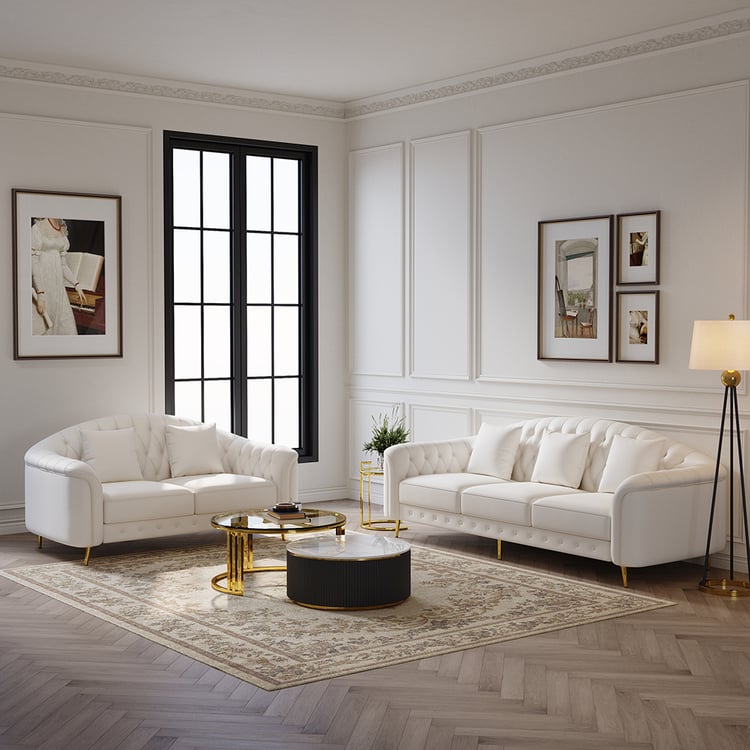 Ensemble de canapés 2 + 3 places en velours beige SKIEN | Leroy Merlin