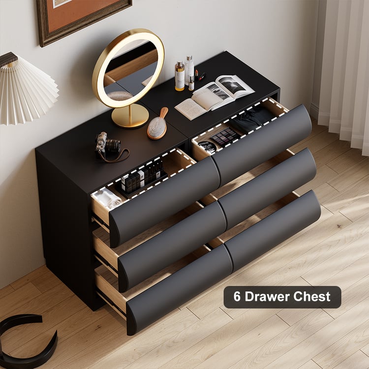 knee length dresses for ladies Contemporary Design Black Dresser 1PC 6X Drawers Faux Leather Upholstery Plywood Engineered Wood Black Bedroom Contemporary,Modern Wood main image 1