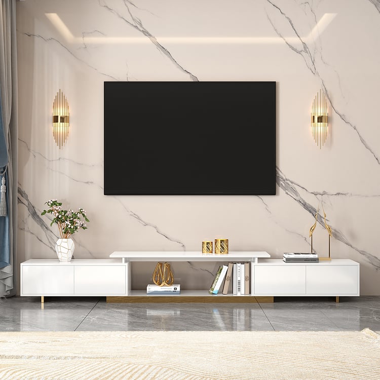 Moderní TV spodní deska se 2 zásuvkami, rozšiřitelná z 1600 mm na 2400 mm