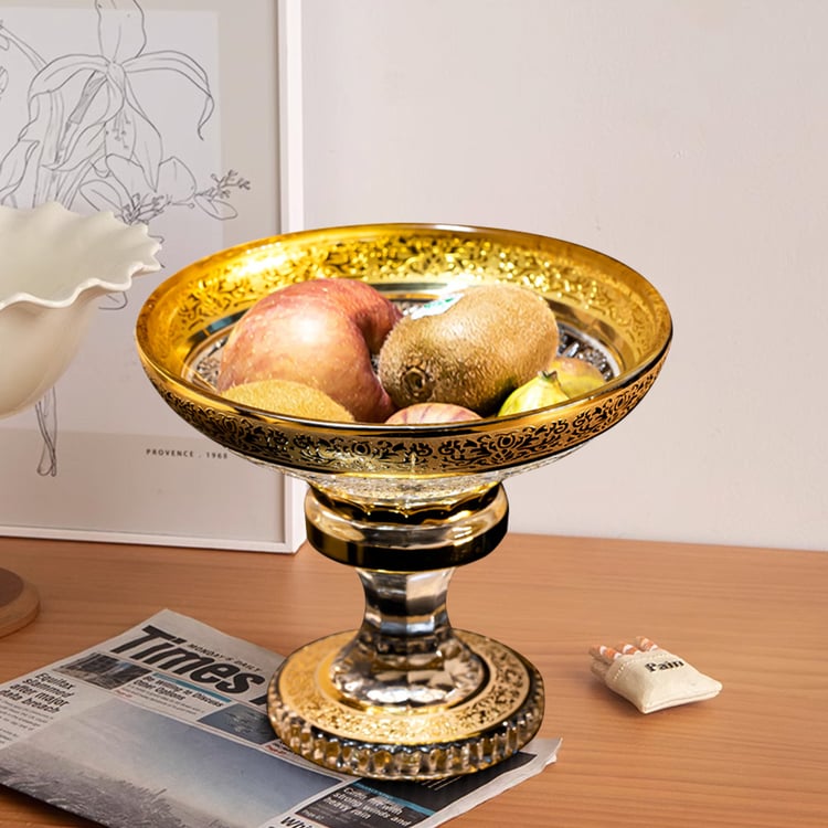 Bol à Fruits En Cristal Vintage Sur Pied, Années 1950, Transparent, 8-5/8 Pouces