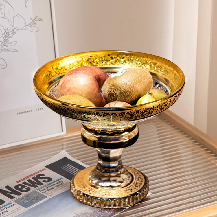 Bol à Fruits En Cristal Vintage Sur Pied, Années 1950, Transparent, 8-5/8 Pouces