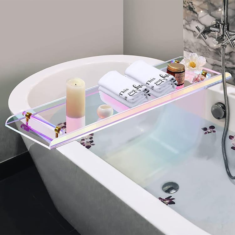 Badezimmerablage aus Acryl, irisierend, durchsichtig, mit Griffen｜Homary DE