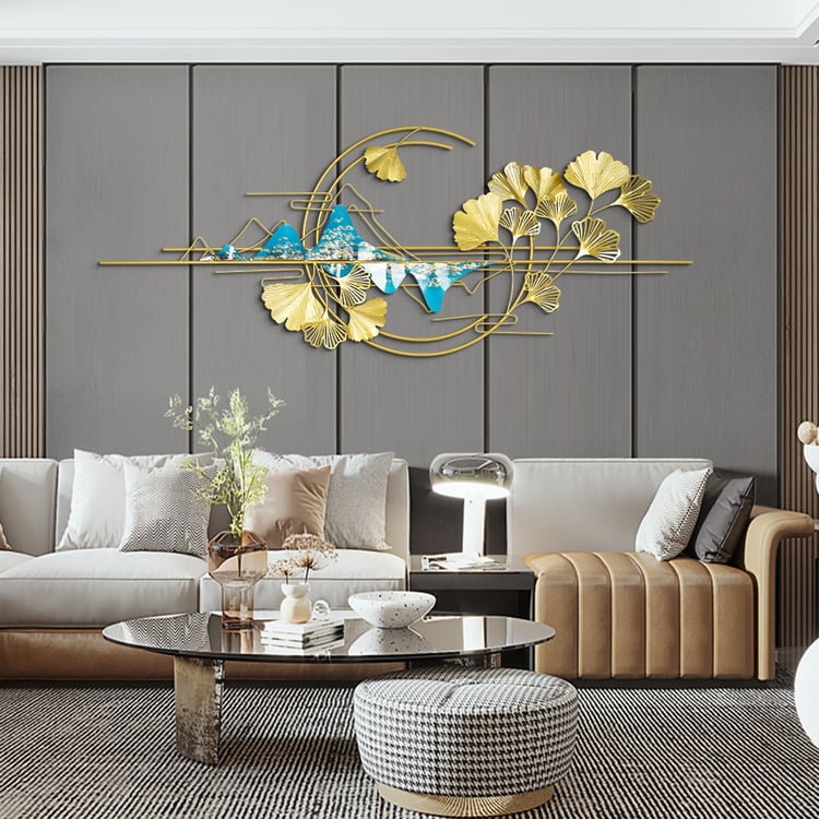 1500mm x 600mm Modern Metal Ginkgo Leaves Wall Decor Art for