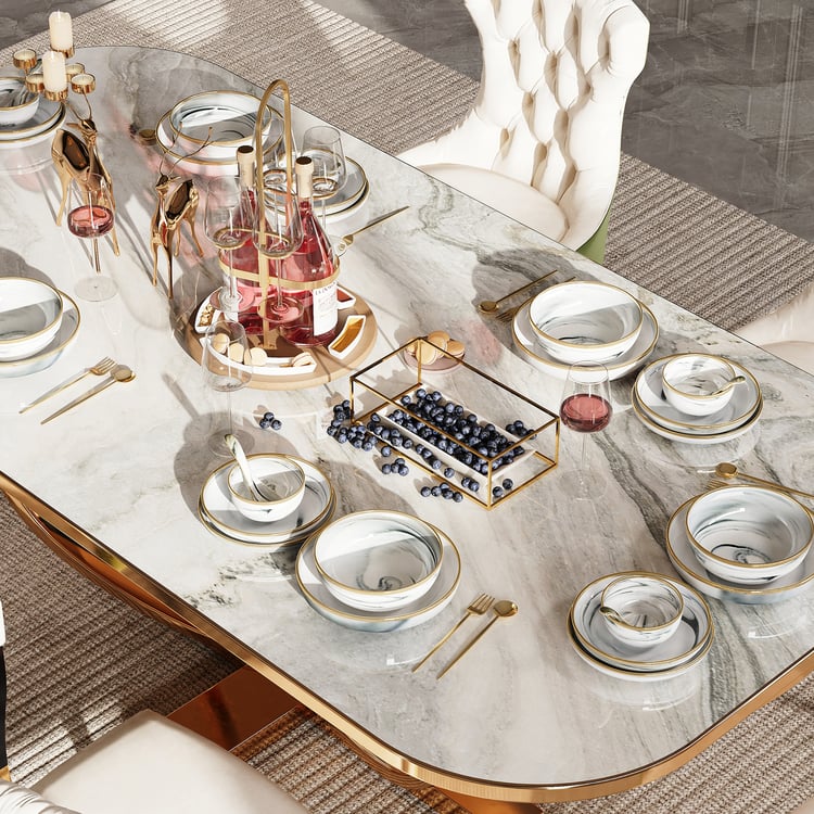 Modern Dinnerware with Mugs 16-Piece White&Gray Ceramic Dinnerware