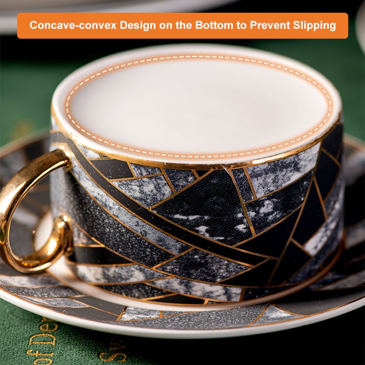 13Pcs Ceramic Cups and Saucers Set with Metal Holder