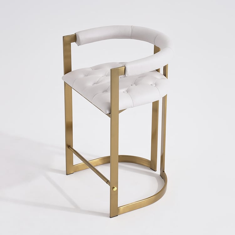 White Velvet Upholstery Height Counter Stool with Gold Frame