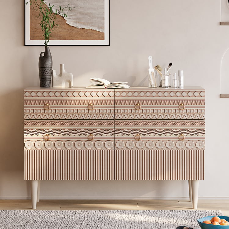 brown boho dresser SICOTAS 56.88" Wide 7 Drawer Tall Dressers, Boho Dresser with Oversized Storage Space Rattan Dressers & Chests of Drawer Engineered Wooden Dressers