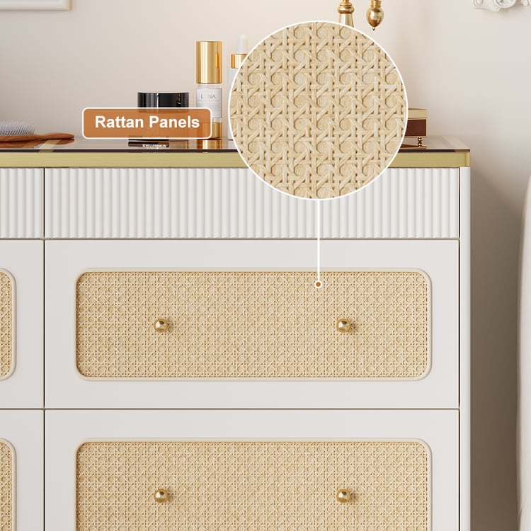 Commode 3 Tiroirs 80x39,5x75 Cm Naturel Avec Cannage - ARETHA Maison Et Styles