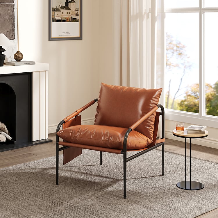Faux leather and metal accent chair discount