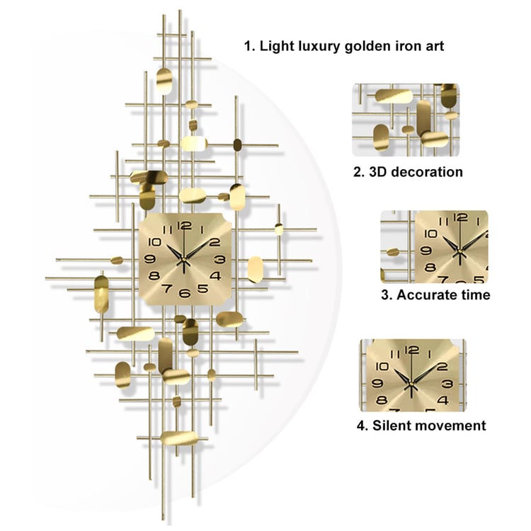 900mm 3D Gold Fashion Metal Oversized Wall Clock Luxury Home Decor