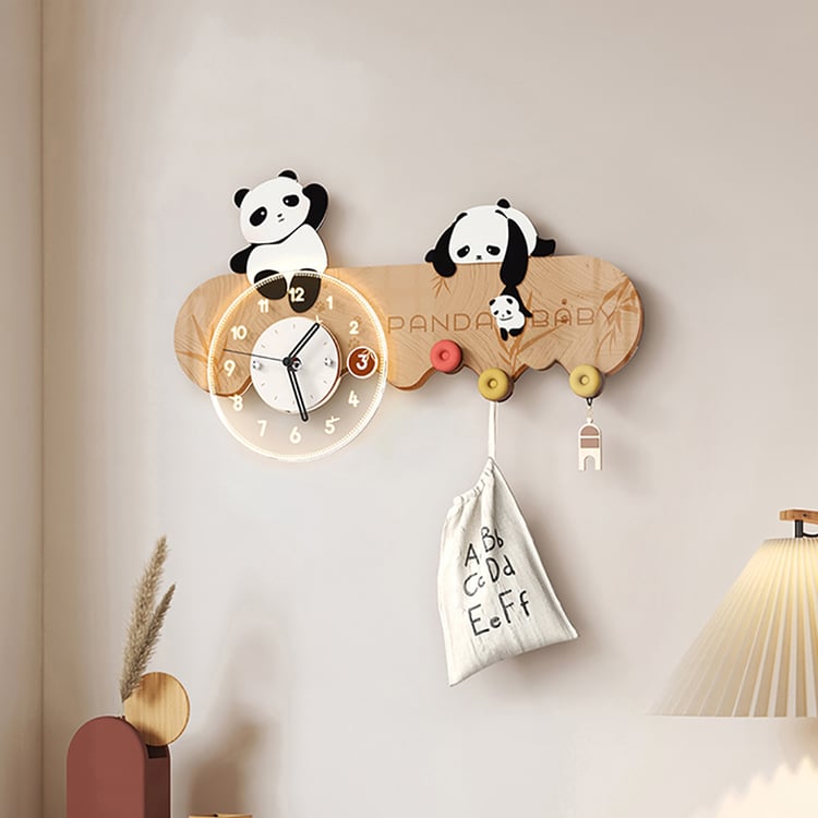 4-Hook Wall Mounted Decorative Panda Coat Rack with 25cm LED