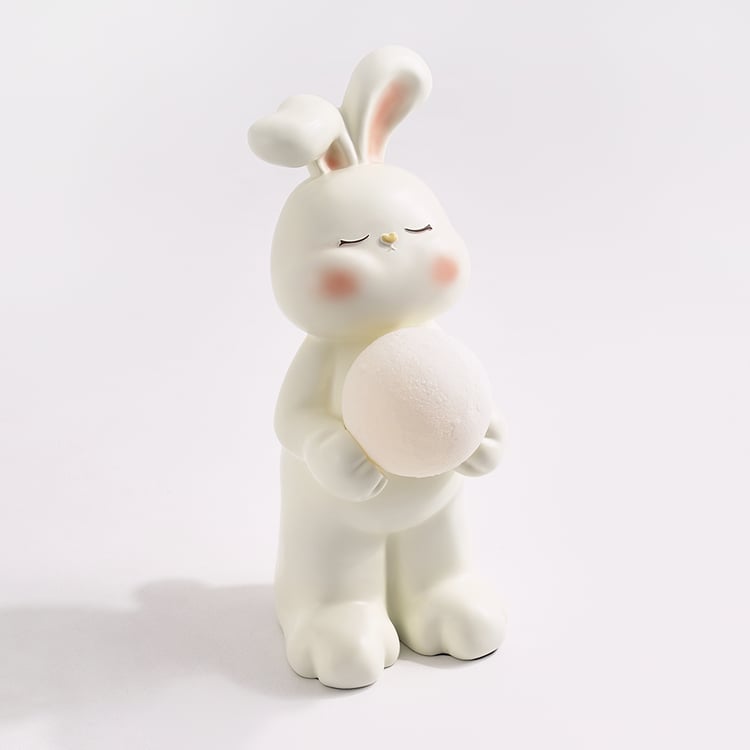 620mm White Resin Rabbit Floor Moon Lamp Sculpture Ornament Decor