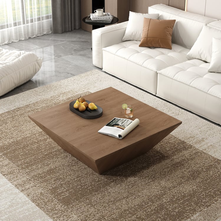 Modern Wood Coffee Table with Storage Square Drum Coffee Table with 1-Drawer