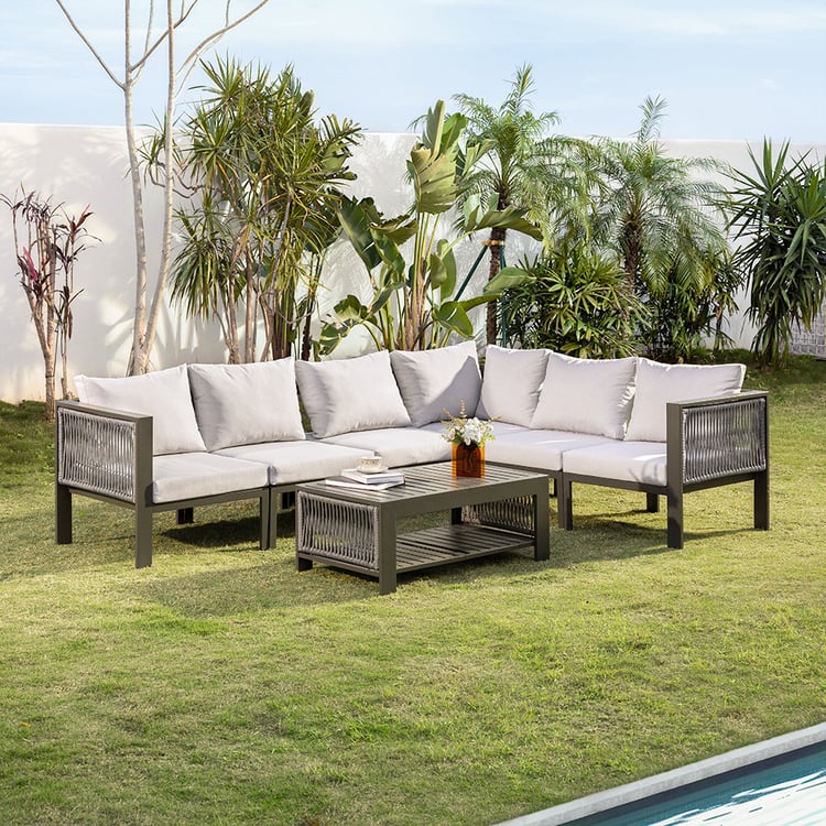 7 Pieces L Shape Patio Outdoor Sectional Sofa Set with Coffee Table in Light Gray for 6