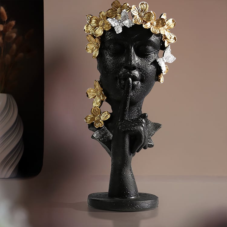 Black & Gold Thinker Sculpture Statue Resin Romantic Silence
