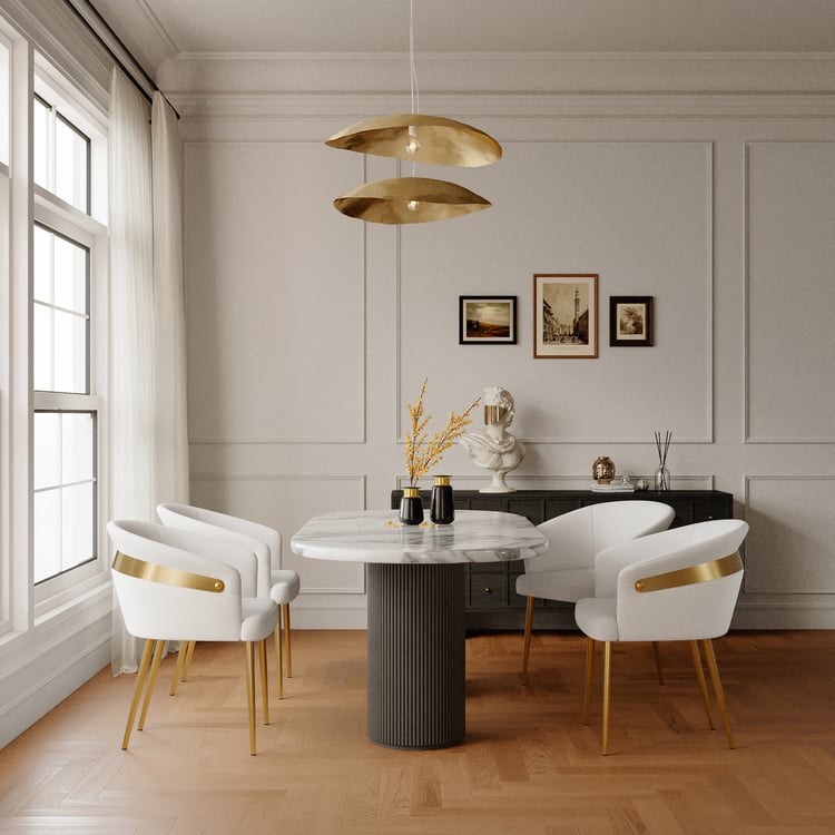 Modern 2-Pieces White PU Leather Dining Chair Curved Back with