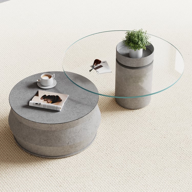 HOMCOM 2-delige bijzettafels, salontafels, industrieel design, glazen