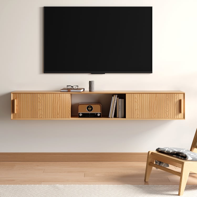70.9" Floating Wood Fluted TV Stand with Storage