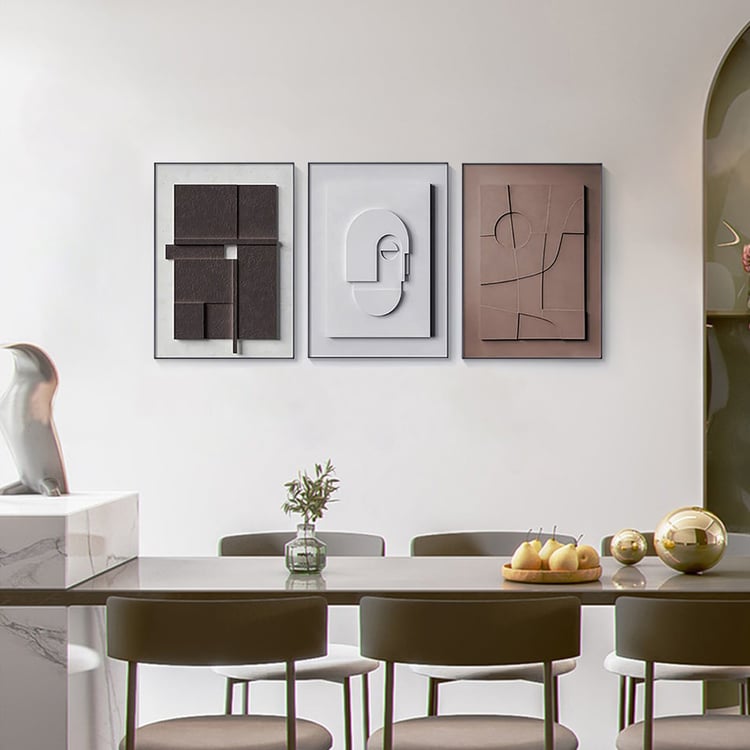 Set di 3 pezzi di decorazioni da parete Japandi 3D da appendere con cornice rettangolare nera