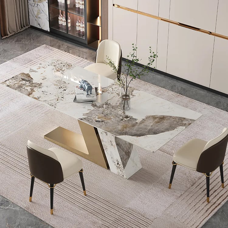 Luxotic 1800mm Modern Stone Top Dining Table with 6 Chairs in Gold ...