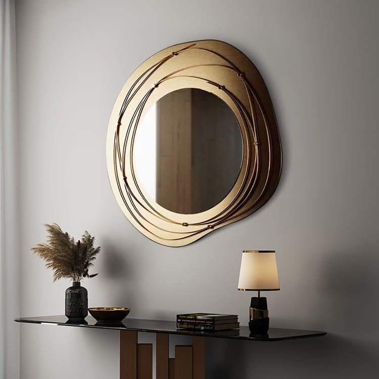 800mm Luxury Creative Sunburst Gold Metal Wall Mirror Home