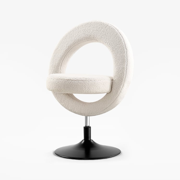 Modern White Boucle Adjustable Vanity Stool with Back Swivel