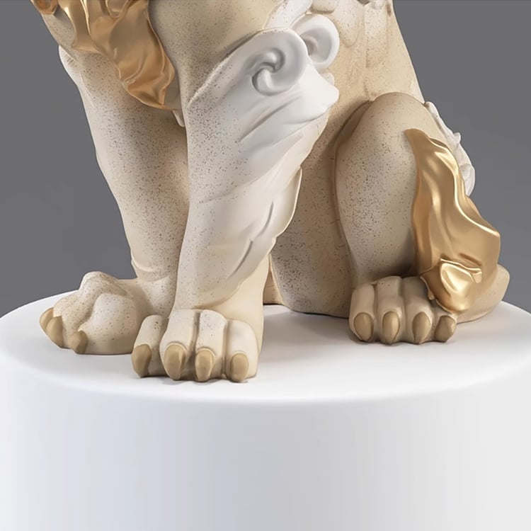 Tête De Lion En Résine Dorée - Décoration Murale Chic Et Majestueuse, Style Exotique Or, 33 X 28 X 14 Cm