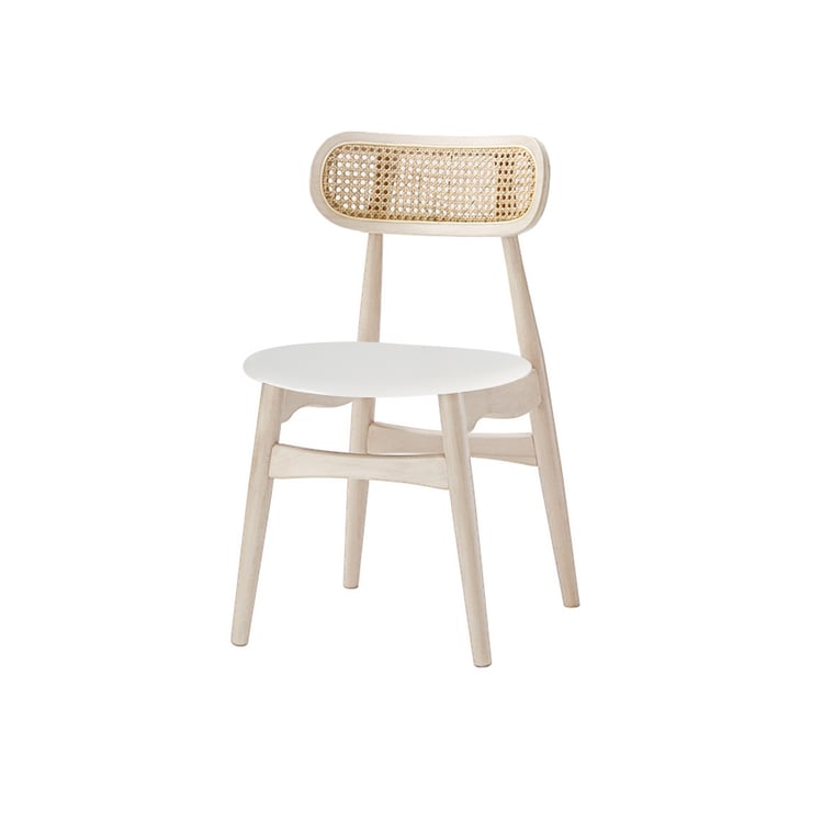Japandi Extendable Whitewash Dining Table & 6 Wood Rattan
