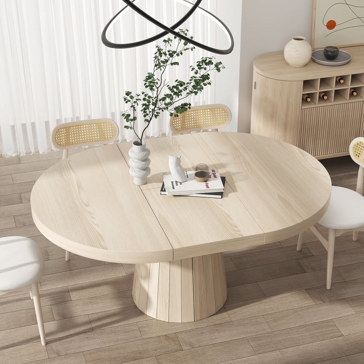 Japandi Extendable Dining Table 39"-55" Whitewash 6-Seater Oval&Round Pedestal