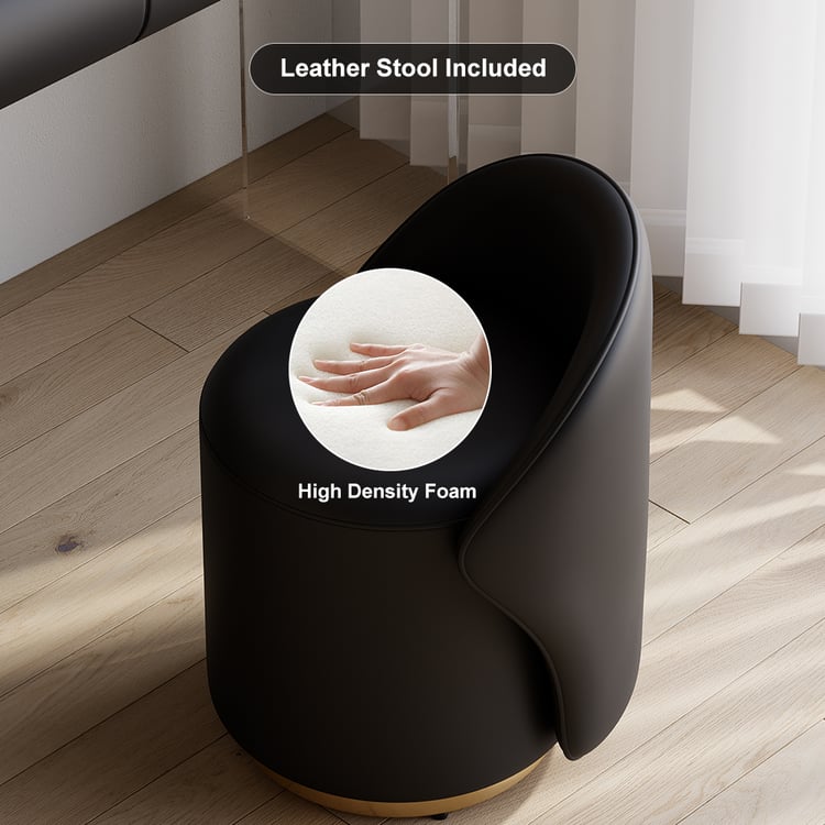 Humply Black Leather Dressing Table with Mirror and 2 Bedside TablesHomary  DE