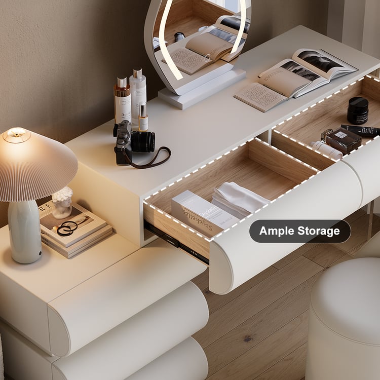 Humply White Leather Dressing Table with Mirror and 2 Bedside Tables Homary DE